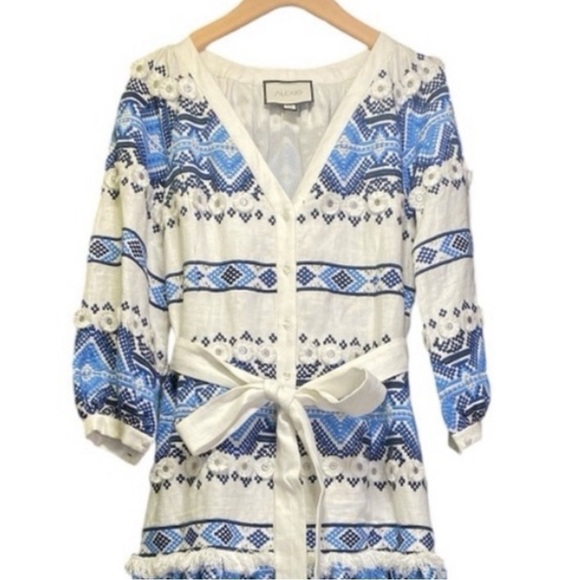 ALEXIS White & Blue Wylla Embroidered Linen Blend Maxi Dress - Picture 8 of 15